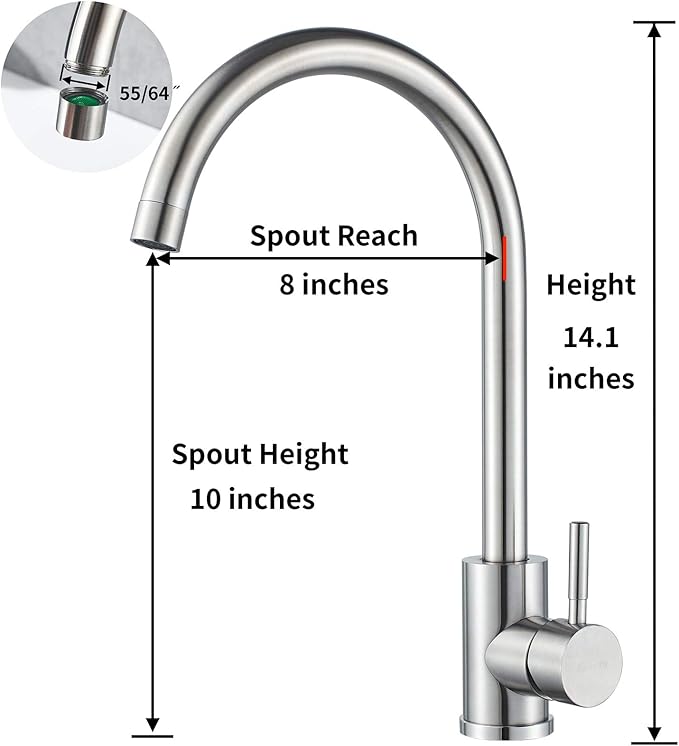 Single Handle High Arc Kitchen Faucet Stainless Steel Brushed Nickel,Commercial Single Hole Kitchen Sink Faucet,Modern One Hole Bar Sink Faucet