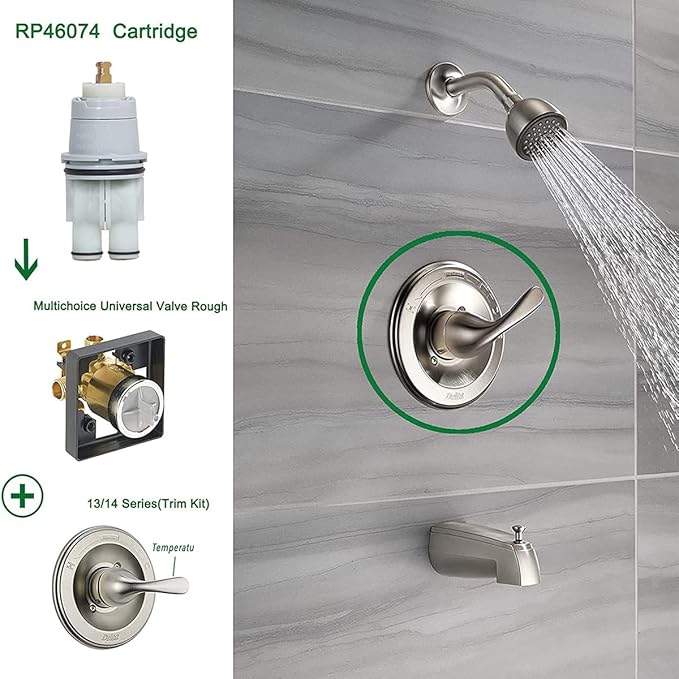 RP46074 Shower Valve Cartridge Repair Assembly for Delta 13/14 Series Faucet - Compatible With Monitor Single-Handle Universal Valve Replacement Kit for Tub