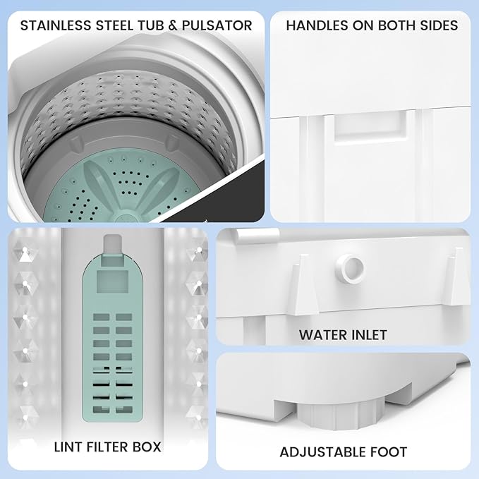 Zynkez 25Lbs Washer and 10Lbs Dryer Combo, Full Automatic Portable Laundry Set with 10 Wash Programs, 5 Dry Modes, Stainless Steel Tub, Compact for Apartments, Dorms, RVs
