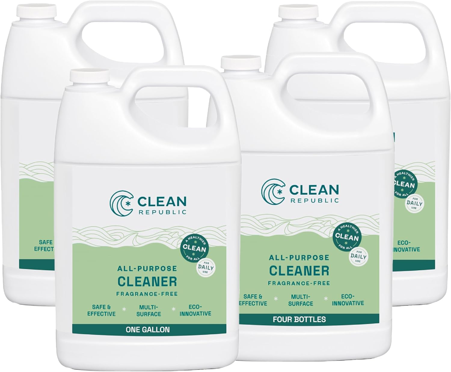 Clean Republic All-Purpose Cleaner, Daily Use Cleaner for Kitchens, Bathrooms, and More, 1 Gallon Bottle, 4-Pack