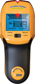 Zircon MultiScanner A250 All-In-One Stud Finder/Metal Detector/Live AC Wire Detection and Scanner,Yellow