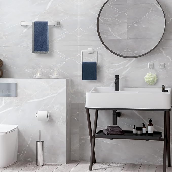 Bathroom Accessories Towel Bar Set: 15 Pieces Brushed Nickel Square Bathroom Hardware SUS304 Stainless Steel - Wall Mounted Towel Rack&Toilet Paper Holder&Towel Ring and Towel Hook