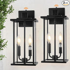 16" Large Dusk to Dawn Outdoo Wall Light Fixtures, Black 2-Pack Exterior Front Porch Light, 2-Light Outdoor Wall Sconce for Outside Patio, Waterproof Exterior Wall Lamp Lighting