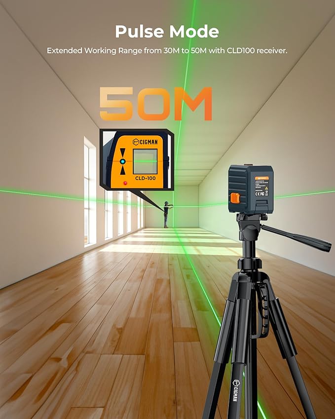 Laser Level, CIGMAN CM-G01 Self-Leveling Green Cross Line Laser, 100ft Range, 4 Brightness Levels Up to 28H Runtime, Compact 6.4oz, IP54, Magnetic Bracket, for Picture Hanging, Tile, DIY & Renovation