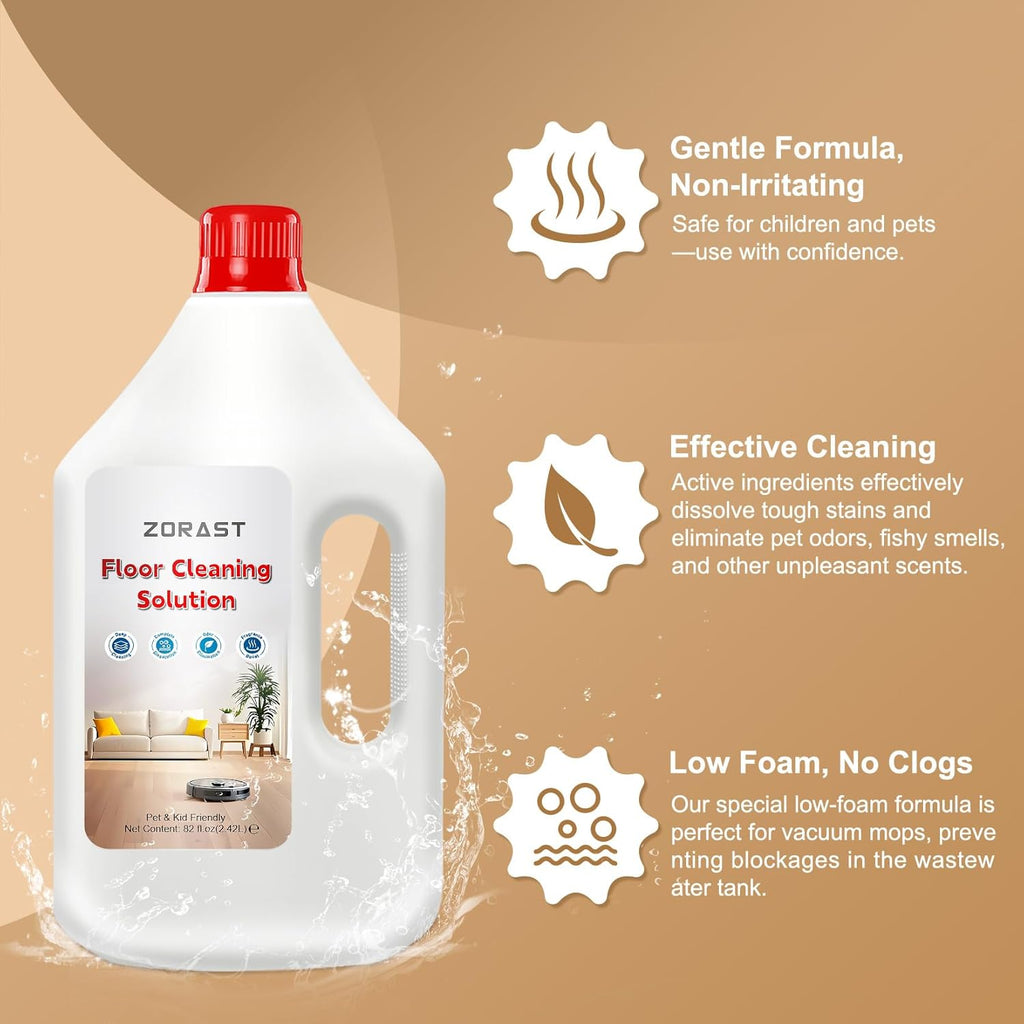 Floor Cleaning Solution, 82 Fl Oz, Compatible with All Roborock Mopping Robots (S7, S8, Qrevo, Q7, Q8 series),Deep Streak Cleans for Multiple Hard Floors, Low-Foam Delivers Clog Free (Fresh fragrance)