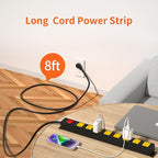 8 Outlet Power Strip 2100J Surge Protector, 8FT Heavy Duty Extension Cord Wide Spaced Outlet and Wall Mount Metal Powerstrip for Home Office Garage Workshop