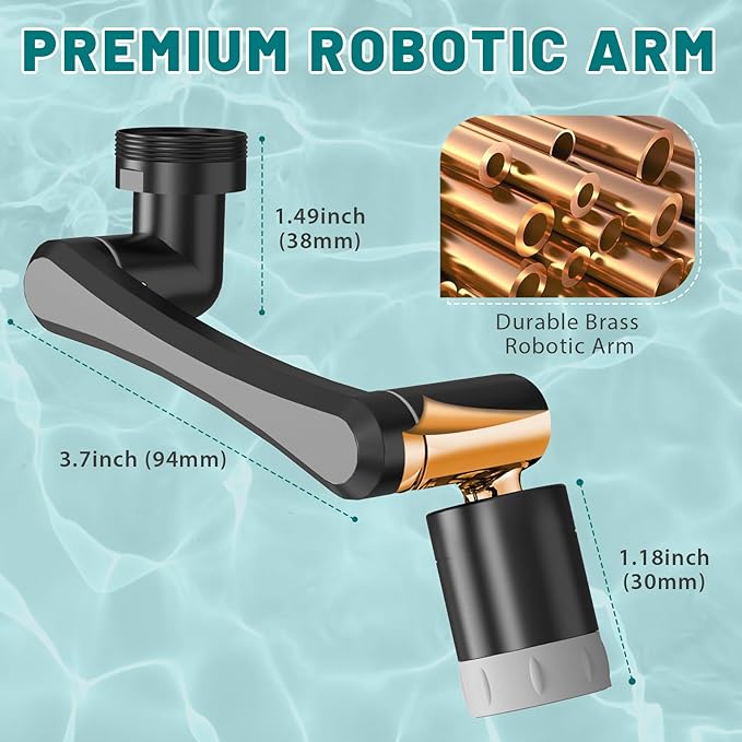 CECEFIN 1440° Rotating-Faucet-Extender Sink Aerator - 1080°+360° Large-Angle Splash Tap Extension with 2 Water Outlet, Swivel Multifunctional Robotic Arm for Kitchen/Bathroom, Black