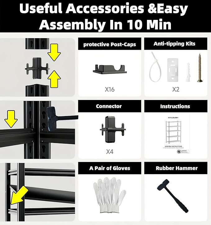 4-Tier 31.5" W x 15.8" D x 63" H Garage Shelving 2000LBS Storage Shelves Heavy Duty Metal Shelf Unit Adjustable Basement Industrial Storage Racks