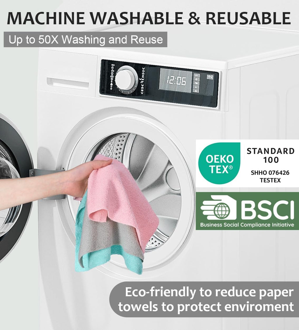 UPSTAR Microfiber Cleaning Cloth, Reusable Paper Towels Rolls, Cleaning Rags for Kitchen, Bathroom, Car, 12x12 inch, 50 Packs/Roll, Blue