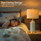 24.25" Modern Ceramic Blue Table Lamps Set of 2 for Living Room, Farmhouse, Bedside, Coastal Bedroom, Side & End Tables