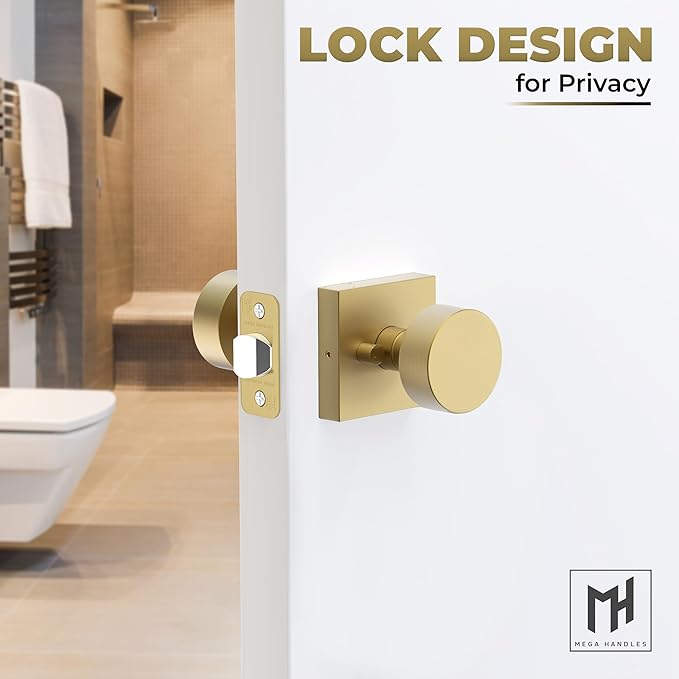 Mega Handles SUANA Privacy Door Knob for Hallway, Closet and Bathroom, Reversible Heavy Duty Design Door Knobs, Fits All Standard Door Sizes Screws Included - Satin Brass (1 Pack)