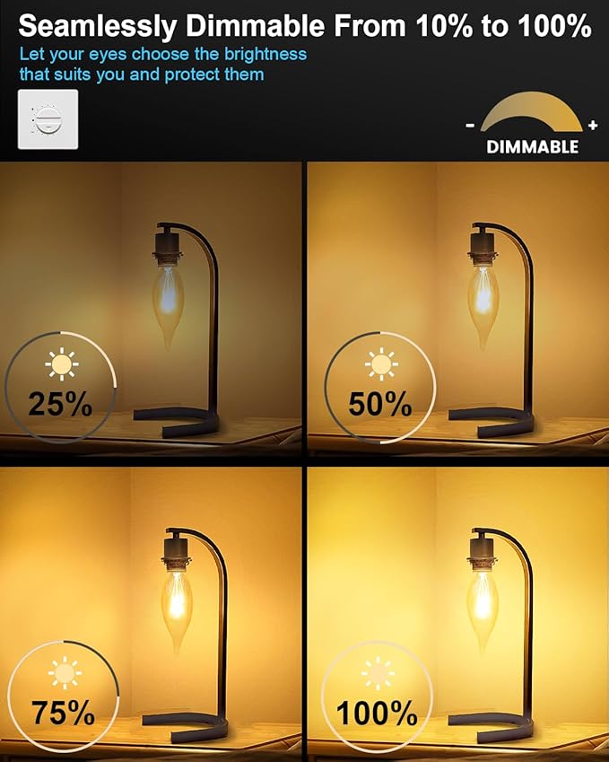 60W Candelabra Light Bulbs, E12 B10 Clear Candle Base Bulb with Warm White 2700K, 600 Lumen Dimmable, 120V Incandescent Chandelier Light Bulbs for Pendants, Ceiling Fan, Wall Sconces (12-Pack)