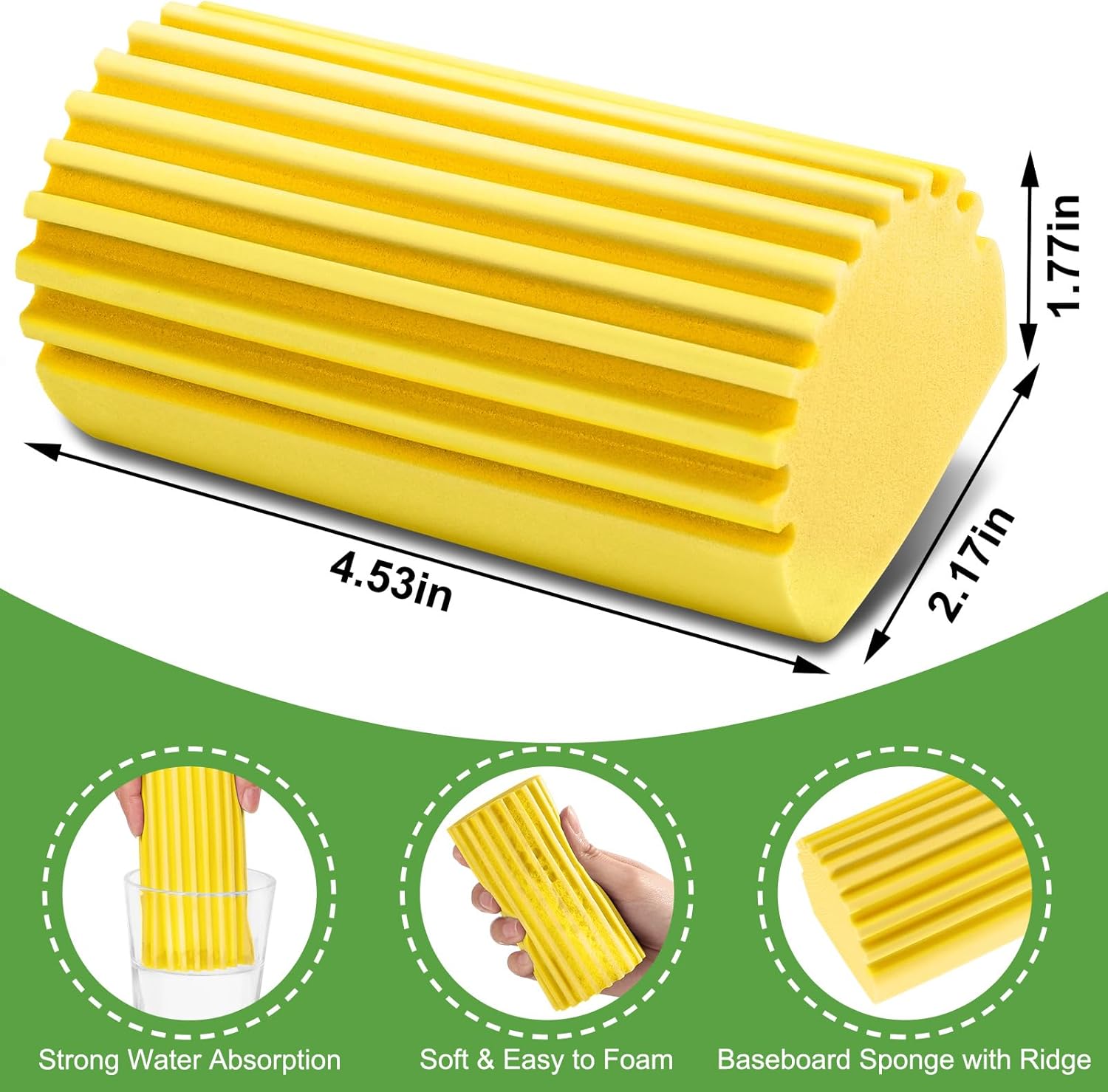 4-Pack Damp Clean Duster Sponge Brush for Cleaning Blinds, Glass, Baseboards, Vents, Railings, Mirrors, Window Track Grooves and Faucets (Yellow)