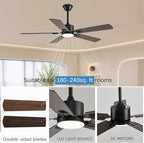 56inch Ceiling Fans with Lights and Remote/App Control, DC Reversible Motor, Noiseless, Dimmable, Low Profile Modern Ceiling Fan for Bedroom Indoor/Outdoor Use（Brown）