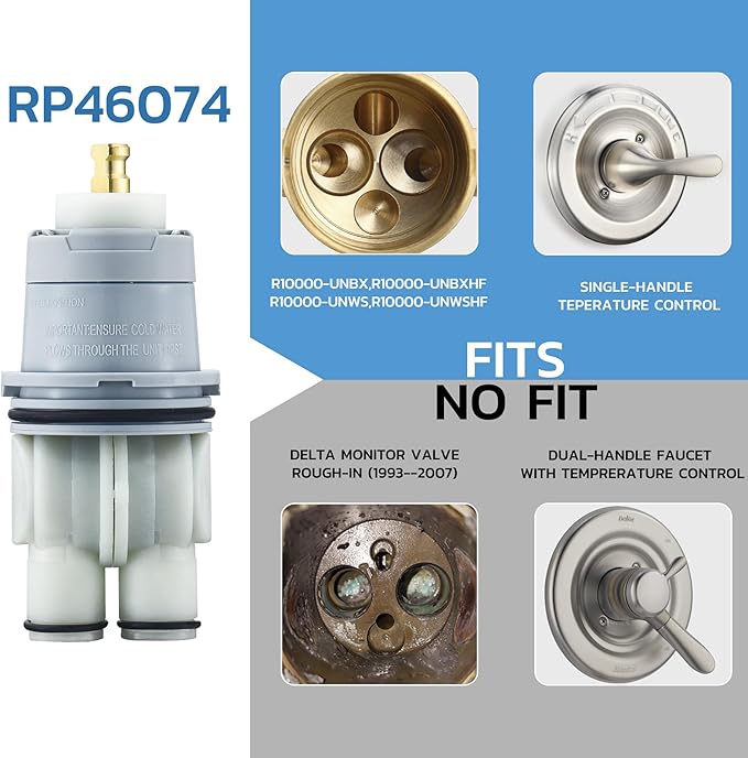 RP46074 Shower Cartridge Compatible with Delta 13/14 Series Single Handle Faucet, Suitable for Delta Monitor MultiChoice Universal Valves Rough-in (2007-present)