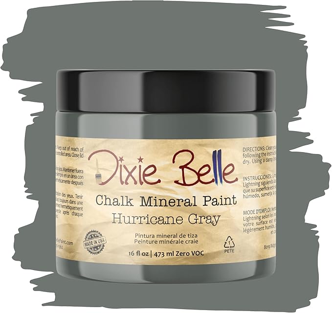 Dixie Belle Paint Company Chalk Finish Furniture Paint - Hurricane Gray (16oz) - Matte Medium Gray Chic Chalk Mineral DIY Furniture Paint