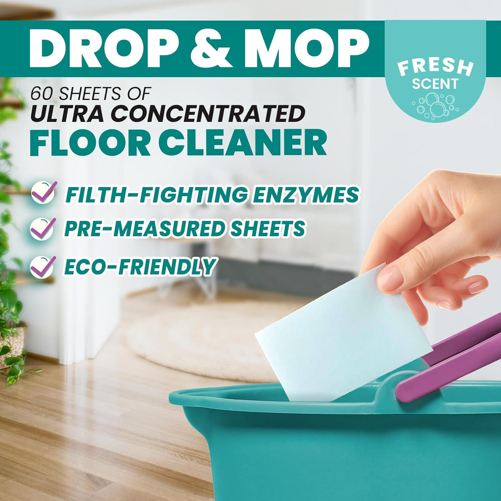 Uncle Todd's Ultra Concentrated Floor Cleaner For Mopping: 60 Natural, 100% Dissolvable Sheets for Mopping – Hardwood & Wood Floor Cleaner with Filth-Fighting Enzymes, Plastic-Free Packaging