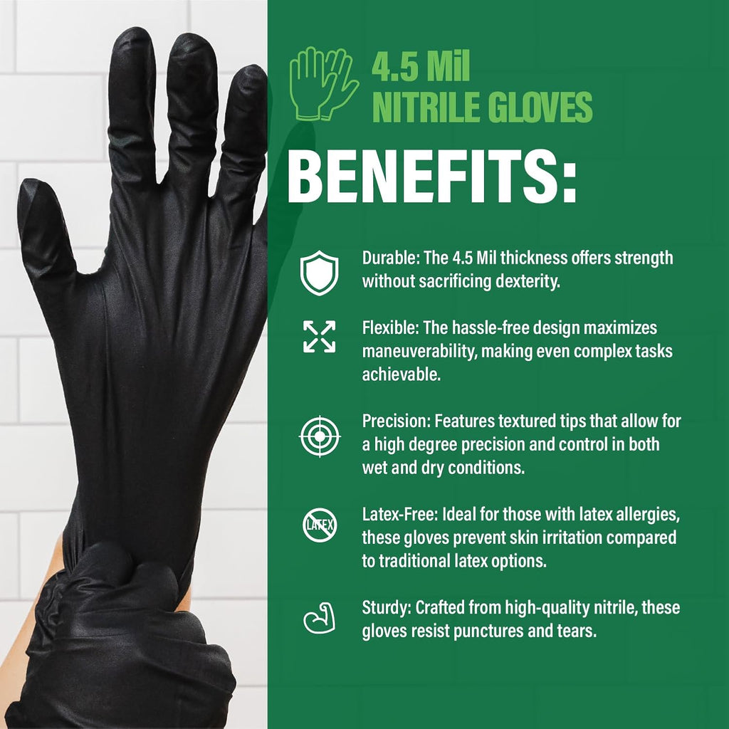 Humboldts Secret Black Nitrile Gloves Disposable Latex Free & Powder Free