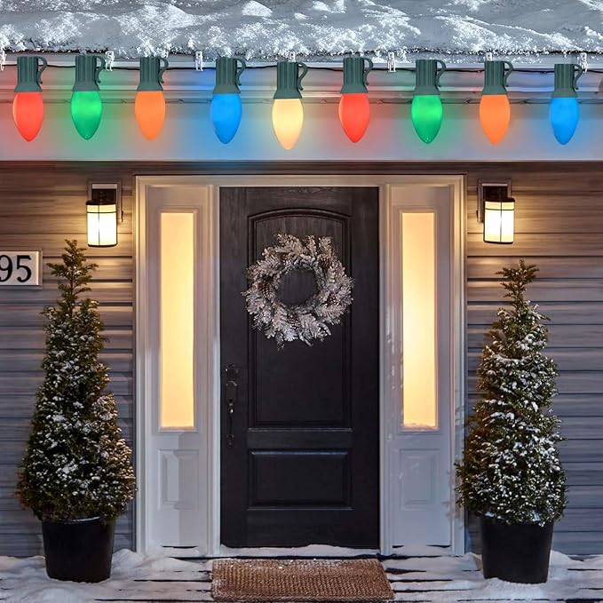 25 Pack C7 Multicolor Christmas Replacement Lights Bulbs, Ceramic Bulbs for Night Light Christmas Outdoor Patio Indoor String Lights, C7/E12 Candelabra Base, 5 Watt- Multicolor