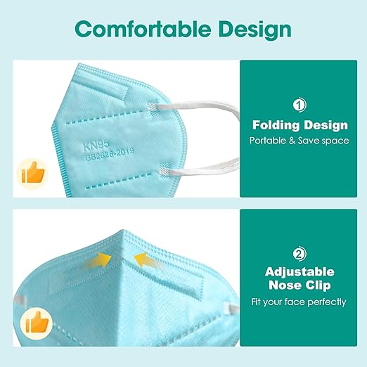 LEMENT KN95 Face Masks 50 Pack,5-Ply Breathable Cup Dust Disposable Masks For Adults,Blue