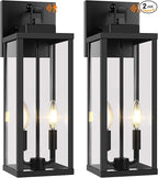 BesLowe 18” Upgraded Motion Sensor Outdoor Wall Lights, Dusk to Dawn Porch Lights Outdoor Wall Sconces, 3 Lighting Modes Exterior Lighting Fixtures with Hooks, Black Outside Lights for House, 2-Pack