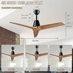 52" Ceiling Fans Without Lights, Solid Wood Ceiling Fan with Remote Control and DC Motor, Ceiling Fan no Light with 3 Blades, Indoor Outdoor Ceiling Fans for Patios, Bedroom-Black + Walnut