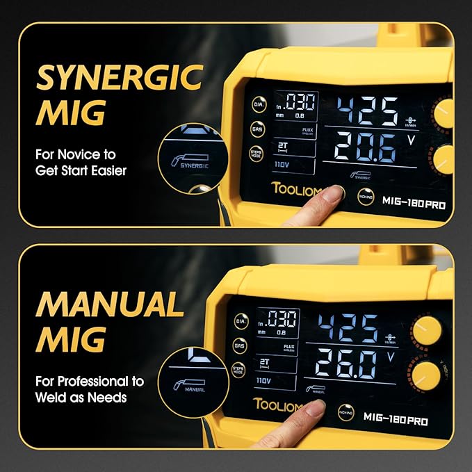 TOOLIOM 4 in 1 MIG Welder 180A Gas MIG/Flux MIG/Stick/Lift TIG Multiprocess Welding Machine 110V/220V Welder with Lift TIG Torch