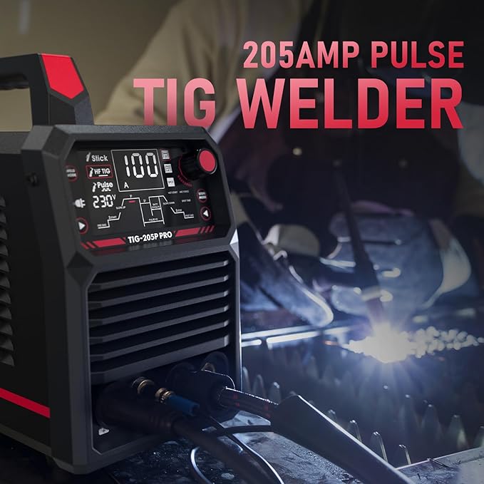 YESWELDER 205A Tig Welder with Pulse Large LED Display, STICK/DC TIG/PULSE TIG 3 In 1, 110&220V Dual Voltage TIG Welding Machine TIG-205P