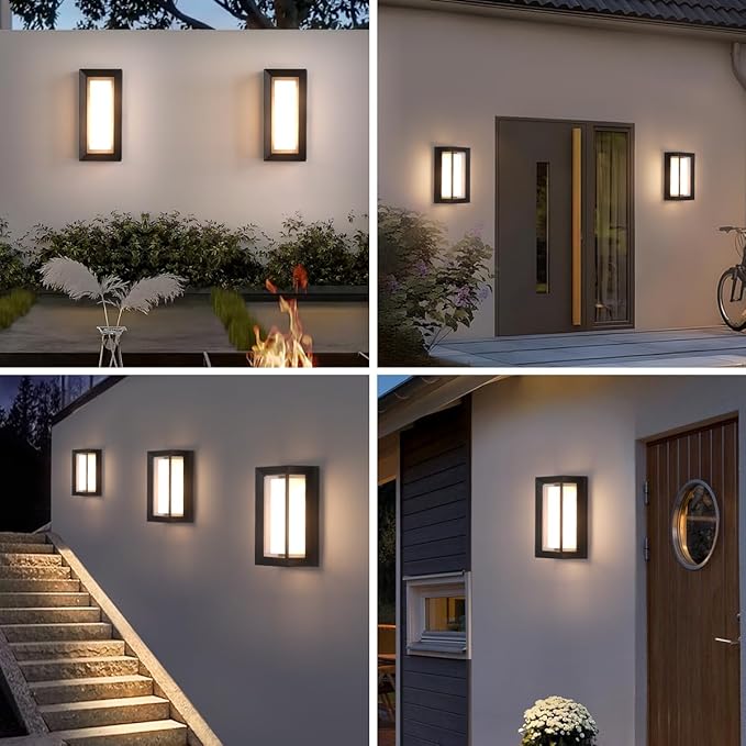 Outdoor Wall Lights LED 3 Color Outdoor Light Fixture Wall Mount Exterior Lights 2100Lm IP65 Exterior Wall Sconce,Rustproof Sconce with Double Shade,Matte Black Light for Porch 1 Pack