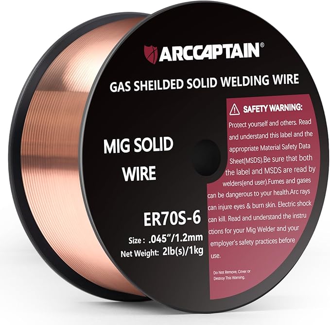 ARCCAPTAIN MIG Welding Wire, MIG Wire ER70S-6 2Lbs Gas Solid Carbon Steel Low Splatter MIG Welding Wire Compatible With Lincoln Miller Forney Harbor Welder (0.045" 2Lb)