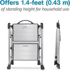 Polder Easy-Close Aluminium 2-Step Stool, Ladder with Non-Skid Feet, Folding Step, Top Step Height - 1.4 feet
