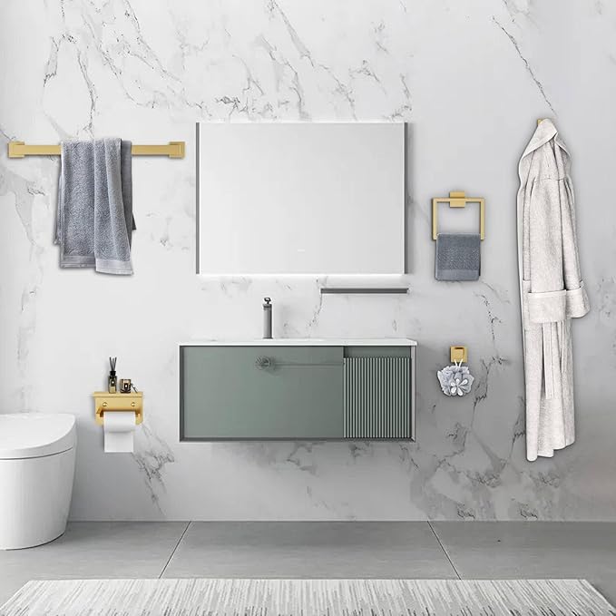 5-Piece Bathroom Hardware Set Brushed Gold Towel Bar Set,Stainless Steel Towel Holder Set for Bathroom,Wall-Mounted Towel Rack Set 23.6in