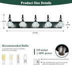 Modern Crystal Bathroom Vanity Light Black Vintage Bathroom Light Fixtures 5-Lights Glass Crystal Vanity Lights