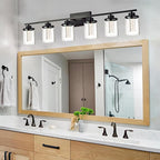 6-Light Bathroom Vanity Lights Over Mirror,Black Bathroom Led Vanity Light,Wall Sconce Light Fixtures with 5CCT6 Dimmable LED&Clear Glass Shade for Bedroom,Living Room,Cabinet Wall Lamp
