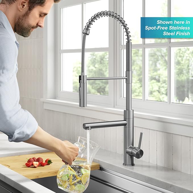 KRAUS Artec Pro Commercial Style Pull-Down Single Handle Kitchen Faucet with Pot Filler in Spot Free Antique Champagne Bronze, KPF-1604SFACB