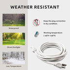 15ft Outdoor Extension Cord - 16/3 Heavy Duty SJTW Waterproof White Electrical Cable with 3 Prong Grounded Plug for Safety, Great for Lawn and Major Appliances