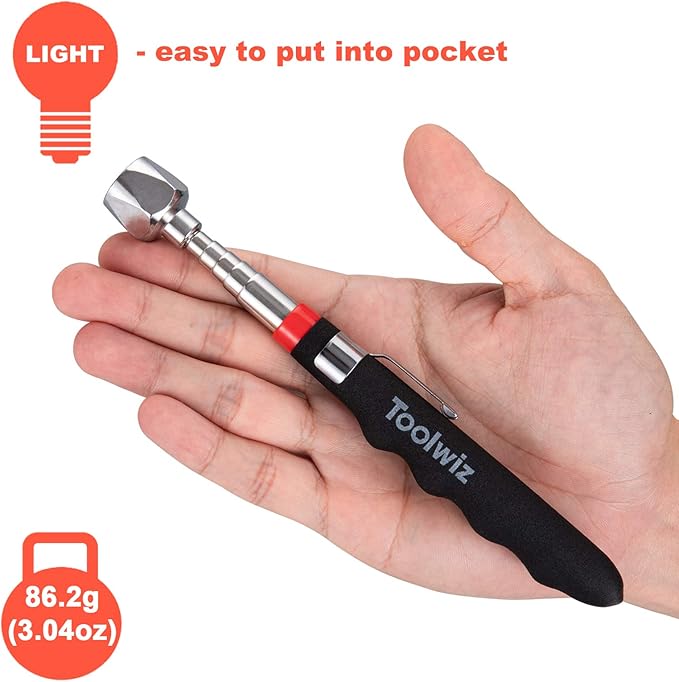 Toolwiz 17" Rolling Magnetic Sweeper 8.8lbs, with 16 lbs Telescopic Magnetic Pick Up tools –Lightweight Pick-up Sweeper with Wheels for Nails, Screws & Metal Debris Home Use Workshop Garage