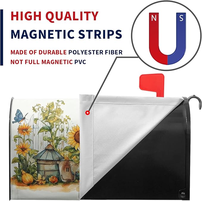 Summer Sunflower Mailbox Covers Magnetic Standard Size Yellow Sunflowers Floral Mailbox Post Cover Magnetic Waterproof Mailbox Decor Rustic Flowers Mailbox Wraps for Garden Yard 21 * 18 Inch