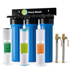 iSpring WGB32B-KS+AHPF12MNPT16X2 3-Stage Whole House Water Filter, Reduces Heavy Metals, Hydrogen Sulfide, Chlorine, Chloramine, Sediments w/ 3/4'' Push-Fit Braided Stainless Steel Hose Connectors