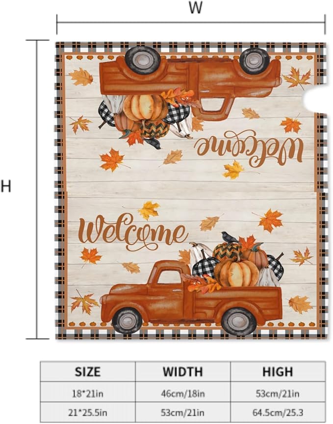 Kawani Fall Mailbox Cover - Autumn Harvest Orange Pumpkin Truck Maple Leaves Magnetic Standard Size 21x18 Inch Thanksgiving Waterproof Post Box Wrap Garden Yard Decor