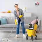 HOMCOM Mop Bucket with Wringer on Wheels for Floor Cleaning, 27.5 Quart Down Press Wringer with Handle and Mop, Yellow