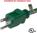 Clear Power Outdoor Extension Cord - 9 FT, Green | Lawn & Garden, 16/3 SJTW, 3-Outlet, Water & Weather Resistant, Flame Retardant, 3 Prong Grounded Plug, Perfect for Christmas and Holiday (CP10140)