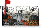 Halloween Magnetic Mailbox Covers Overszied Fall Pumpkin Spiders Mailbox Cover Large Size Spooky Halloween Mail Box Post Cover 25.5 X 21 Inch Seasonal Decor for Outdoor Garden Yard