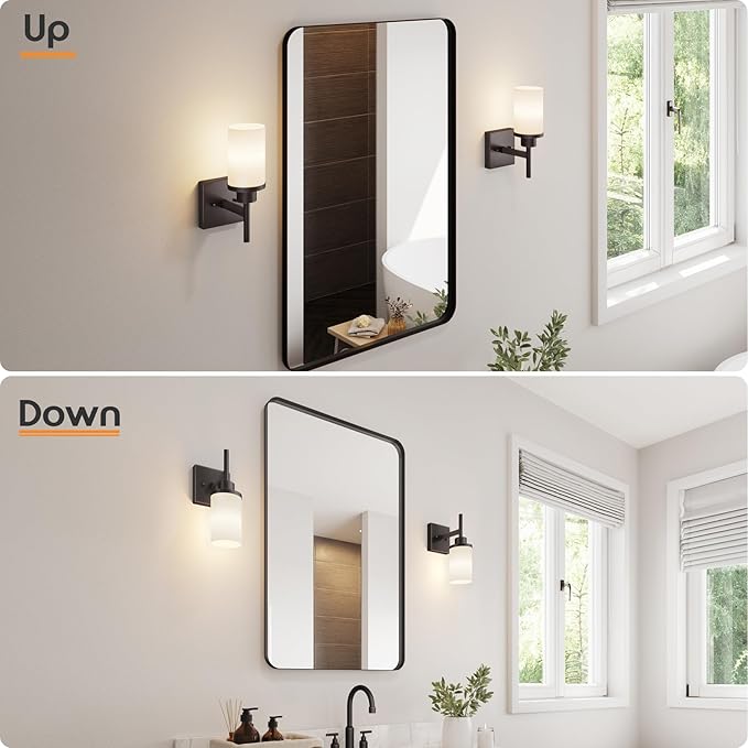 Wall Lights Over Mirror Bathroom Vanity Light Fixtures with White Frosted Glass Shade, Wall Sconces for Porch, 2 Pack Oil Rubbed Bronze T001ORB-L1-P2
