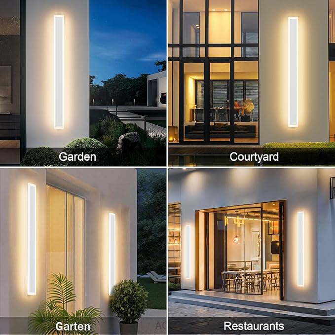 Aipsun 2 Pack Outdoor Wall Lights, LED Exterior Light Fixtures Wall Mount, Modern Porch Lights Wall Sconce, Long LED Linear Outside Lighting for Garage, Front Door 3000K