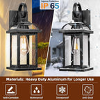2-Pack Outdoor Wall Lights Dusk to Dawn, 15 Inch Aluminum Anti-Rust Exterior Light Fixture with IP65 Clear Tempered Glass Large Outside Wall Sconce Lanterns for House Matte Black