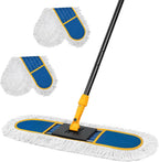 24" Dust Mop for Hardwood Floors and Large Areas - with 2 Cotton Pads, Wet and Dry Mop for Daily Cleaning in Homes, Garages and Commercial Spaces