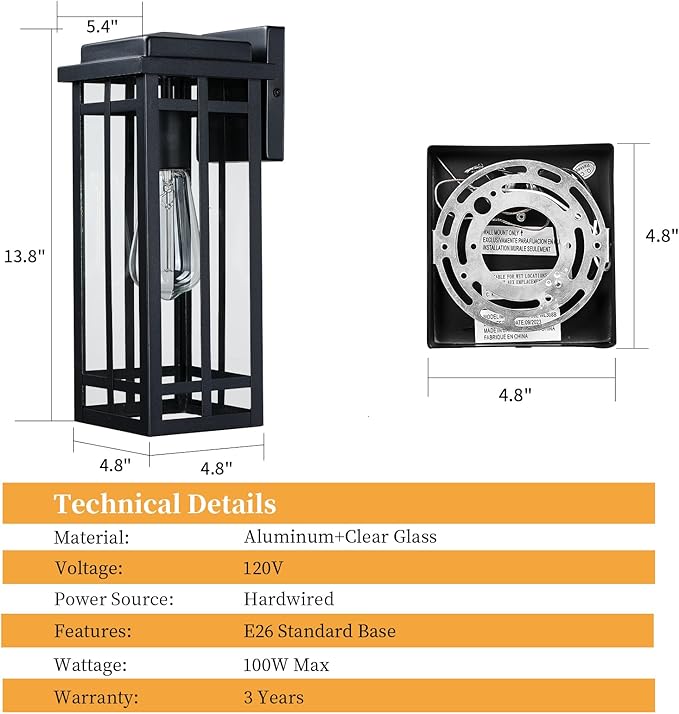 13.8'' Outdoor Wall Light Fixtures 2 Packs, Black Porch Lights Outdoor Lighting for House, Exterior Lighting Fixtures Wall Lanterns, Waterproof Modern Outside Sconce Lights for Patio Garage(No Sensor)