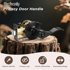 Knobonly 2 Pack Matte Black Privacy Door Levers Interior Door Handles for Bedroom and Bathroom Door Knobs Keyless Privacy Door Handles with Lock, Zinc Alloy Reversible for Right/Left