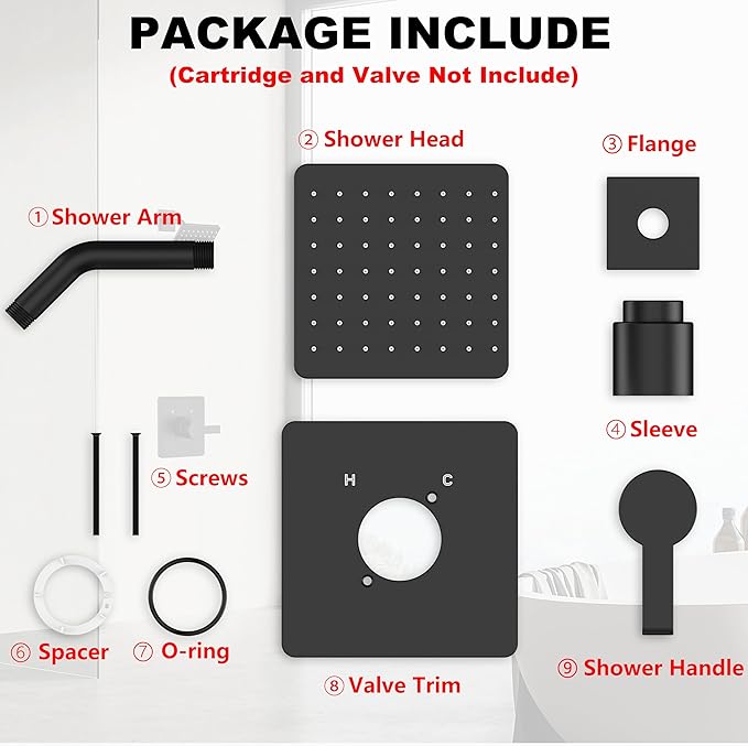 Replacement for Delta 13/14 Series Shower Trim Kit, Compatible with Delta R10000 Shower Faucet Set, Black Shower Head and Handle Set, Matte Black (Cartridge and Valve Not Included)